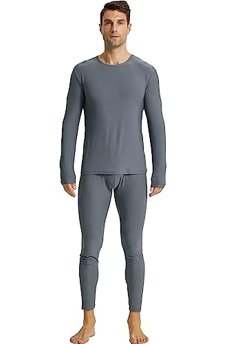 LANBAOSI Mens Thermal Underwear Set Winter Long Sleeve Top and Long Johns Bottoms Dark Grey
