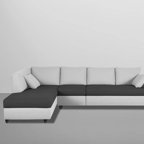 Image of Florian LHS 6 Seater L Shape Sofa Set for Living Room (Black Grey Fabric) Premium Fabric Sofa