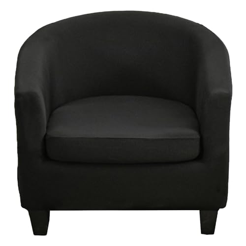 Byforphye Tub Chair Covers, Stretch Club Chair Slipcover 2-Piece Set Round Barrel Chair Covers with Cushion Cover Armchair Covers with Elastic Bottom for Club Bar Counter Living Room (Black)