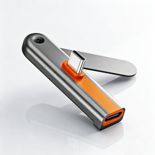 Image of Kinsound Type C to Type C Adapter with Foldable Mobile Stand, Single Sided Bracket Phone Holder, Fast Charging Metal Connector,Compatible for iPhone 15 16 17,Universal Type C Stand Converter (Orange)