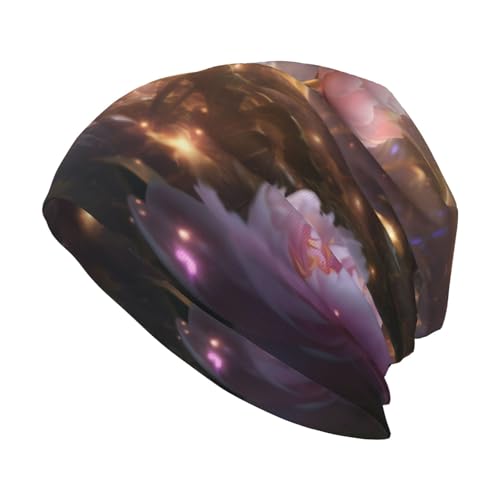 Chapeau tricoté sans bord imprimé pivoines pour les voyages et le ski