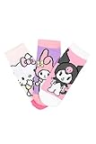 Hello Kitty Socken für Mädchen und Freunde, My Melody und Kuromi, Baumwolle, mehrfarbig, 3 Paar, Lieferumfang: 1 Stück, 31-34 cm