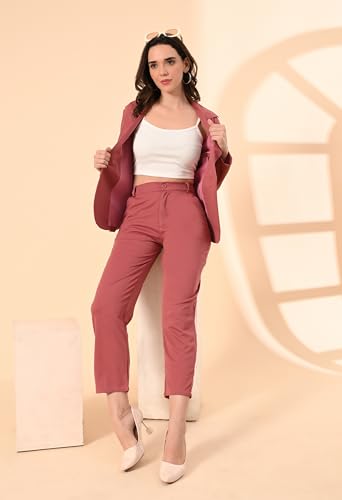 Image of Women's 3-Piece Suit Set | Solid Cotton Blend Blazer, Trousers & Camisole Top | Professional Office & Business Wear Outfit