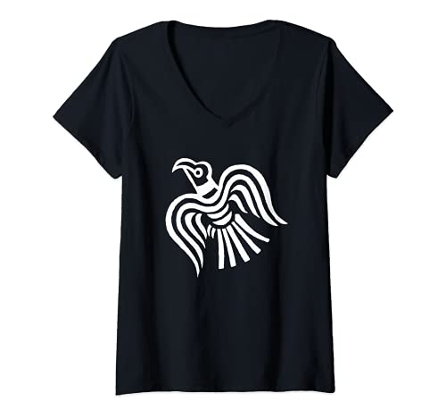 Womens Norse Viking Raven Banner Symbol V-Neck T-Shirt, Black