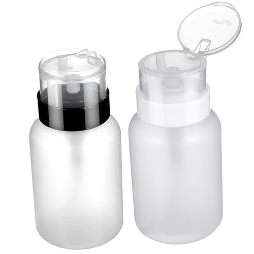 DINHEAROM 2個 ネイルリムーバー用プッシュダウンポンプボトル プラスチック製漏れ防止ロック機能付 自宅 サロン 旅行用液体ディスペンサー