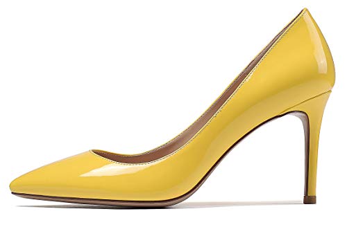 EDEFS Damen High Heel Klassische Abendschuhe Spitze Zehen Hochzeit Pumps Gelb EU37