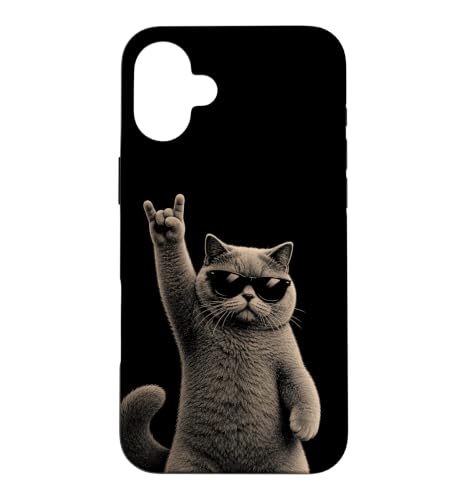 Funny Cat Rock Hand On Sign �j���p ���y �R���T�[�g �}�} �������� �X�}�z�P�[�X iPhone 16 Plus �p