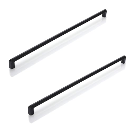 Image of LAPO 18 Inch Long Handles for Office, Stainless Steel Pulls for Drawer and Storage Unit, Comfortable Grip Edge, Rust Resistant Surface, Hole to Hole Size 45 cm, Quick Setup (450mm, Black, Pack of 6)