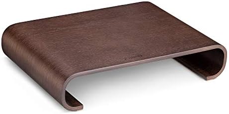 Navaris Computer Monitor Wood Stand - Universal Desk Monitor Holder - Desktop Dock Wooden Mount Display Riser for PC TV Laptop - Walnut