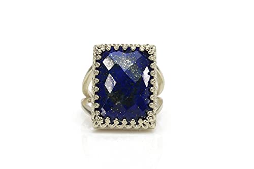Bague Lapis Lazuli rectangle en argent 925 de style Anemone Bijoux - 4