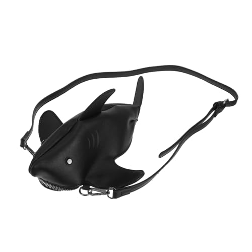 Sac bandoulière requin cartoon en tissu noir léger pour femme de style décontracté