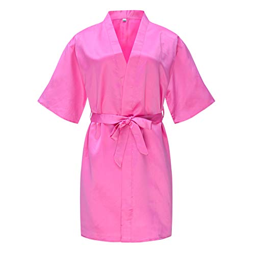 Kids Girls Satin Solid Color Bathro𝐛e Silk Short Sleeve Loose Comfy 𝗡ightdress Toddler Fashion Relaxed Belted Ro𝐛e