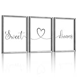 Ronasip Sweet Dreams Wall Decor for Bedroom Set of 3 Framed Wall Art for Farmhouse Rustic Home Master Bedroom Decor (11”x14”, Gray)