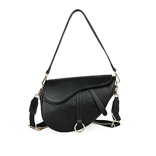 JBB Women Saddle Shoulder Bag Clutch Purse Small Crossbody Bag Satchel Bags Handbag PU Leather Black