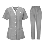 Women's 2PC Tops Housekeeping Nail Coffee Pet Chef Coat Shirts Cleaning Hotel Uniform Waitress Workwear Sets with Pockets