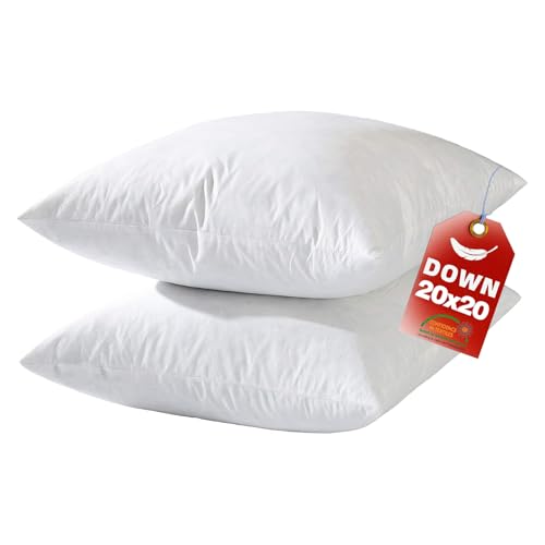 MIJIMO 20x20 Down Feather Pillow Inserts Set of 2 100% Organic Cotton Bedding Throw Pillow Inserts Firm Large Lumbar Pillows in Bed Decorative Pillows for Couch