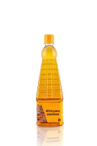 Image of Gem's Gold smoke less Nithyam Puja Oil Infused with subtle temple-inspired fragrances 1 Litre | Long Lasting Deepam Oil for Diya, Lamp, Arti, Havan & Pooja | Spiritual Non-Edible Oil for Daily Rituals & Festivals