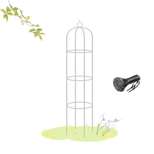Obelisco da giardino, traliccio di supporto per piante rampicanti per interni ed esterni, paletto per rose e fagioli, 190 x 40 cm, colore: bianco, perfetto per balconi e giardini