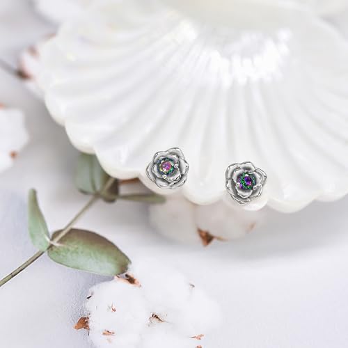 3D Rose Earrings For Women Girls Sterling Silver Cubic Zirconia Rose Flower Stud Earring Rainbow Multicolor Hypoallergenic Ear Jewelry Gifts For Girlfriend Mother Wife Birthday4