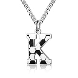 AIAINAGI Soccer Initial A-Z Letter Necklace for Men Soccer Charm Pendant Stainless Steel Silver Chain 22inch Personalized Soccer Gift for Men(K)