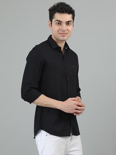 Image of COOL COLORS Men's Solid Slim Fit Casual Shirt | Breathable Soft Fabric | Spread Collar | Stylish Modern Comfort | Office, Party, Weekend Essential