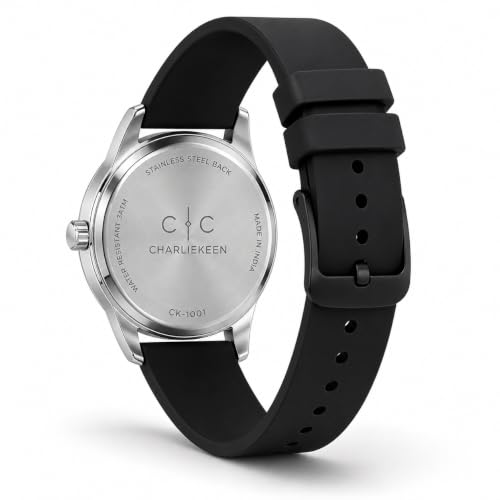 Image of CHARLIEKEEN Analog Watch with Silver Dial and Silicone Strap | Minimalist Dial, Gift Box Included, Index Hour Markers, Analogue Display, Unisex Design