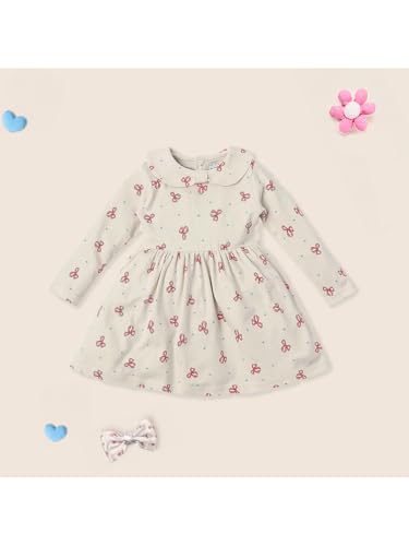 Image of Nautinati Baby Girls 100% Cotton Peterpan Collar Printed Dress | Age 0-3 Years