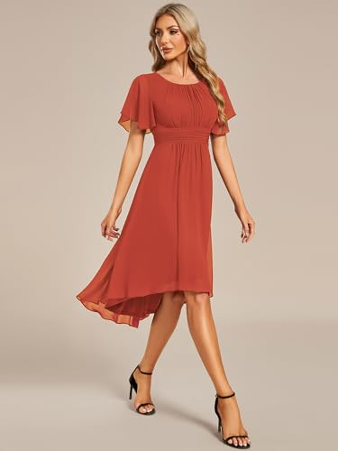 Image of Ever-Pretty Women's Chiffon Crew Neck Empire Waist Wedding Guest Dress Summer Short Sleeve Semi Formal Dresses 02053