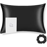 ALASKA BEAR Silk Pillowcase for Hair and Skin Beauty Sleep 100 Real Mulberry Silk Anti-Aging Pillow Slip Case Cover Standard Size with Zipper (1pc, Black)