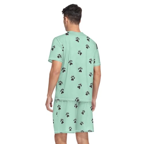 Dog Paw Print Men’s Pajama Sets Short Sleeve Shirt and Pants with Soft Touch Fabric2