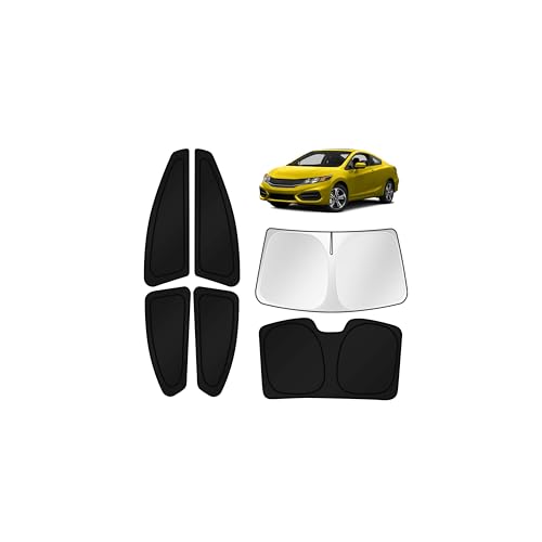 Image of KUST Car Window Shades for 2012-2015 Honda Civic Accessories Windshield Sun Shade Side Rear Window Covers Sunshade Privacy Protection for Camping Blackout UV Block Full Set 6PCS