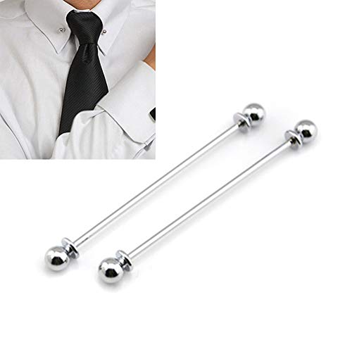 JueYan 2 Pcs Barre Broche à Col de Chemise, Épingle de Cravate, Pin Collar/Tie, Accessoires Costume Vêtements Décoration, Homme Cadeau, Argenté
