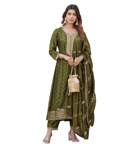 Image of Kaari Women's Embroidered Kurta Set with Dupatta - Festive Kurta Set for Women Polyester Blend
