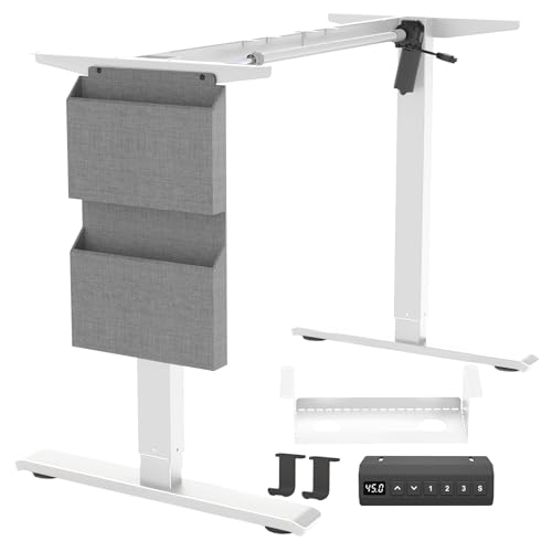 PulvinarVita Standing Desk Frame, Stand up Desk Frame Workstation, Electric Adjustable Legs, 3 Memory Height Settings, with Cable Management Tray and Storage Bag, 2pcs Headphone Hook