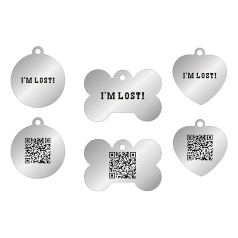 Pet ID Tags with QR Code for Dog & Cat - 3-Pack ID Tag for Cats & Dogs with Easy Setup - Bone, Heart & Round Shapes, for Collar, Medium Small Name Tag, Customizable Personalized Cover
