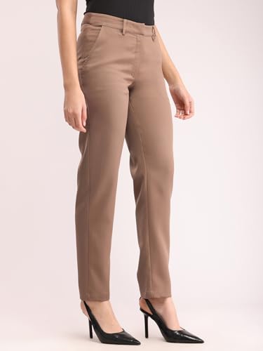 Image of FableStreet Women's Formal Trousers | Mid-Rise Straight-Leg Design | Flat Front & Permanent Crease | Polyester Lycra Fabric | Office Wear & Business Meeting