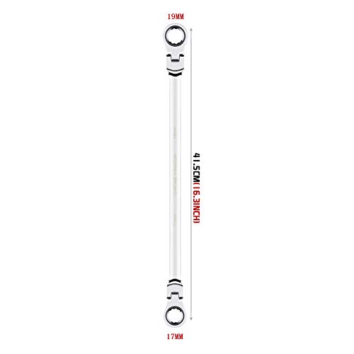 Image of BULLTOOLS Flex-Head Extra Long Ratcheting Wrenches Double Box End Chrome Vanadium Steel 72-Tooth Wrench with Metric 17 mm x 19 mm
