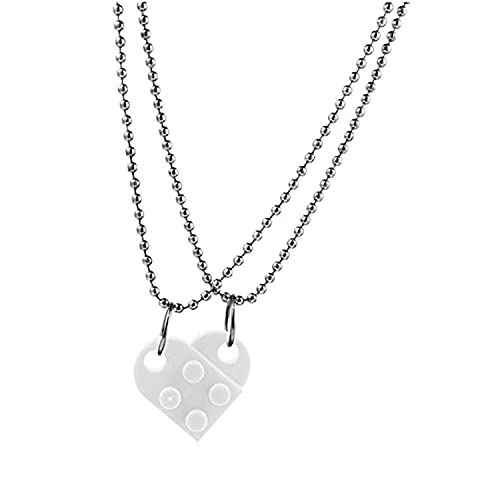 alslovkar Cute Love Heart Brick Colgante Collar para parejas Amistad Mujeres Hombre Lego Elements Pareja Valentino Regalos Collar, 1, Masilla, Pirita