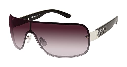 Image of Rocawear R1527 Metal Shield UV400 Protective Rectangular Sunglasses. Gifts for Men with Flair, 142 mm, Silver & Black