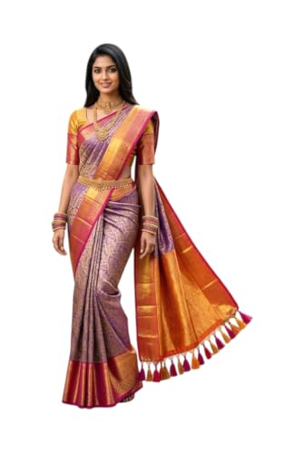 Image of VFCollections Women's Kanchipuram Silk Pure Pattu Sarees With Blouse