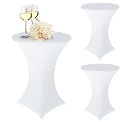 Nizirioo Lot de 3 housses extensibles pour table haute - Renfort au niveau des pieds - Nappe ronde - Pour table haute (80 × 110 cm, blanc)