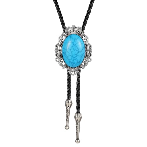Image of ElevateTech Bolo Tie for Men Western Cowboy Bolo Tie Necklace Shape Round Ties Supplies Accessories Western Handmade (Blue)