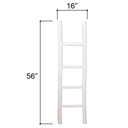 Fifth + Nest Blanket Ladder White Shelf Rustic Farmhouse Home Decor Wooden 5 Foot to Display Blankets, Quilts, Towels and Linens - Thumbnail 3