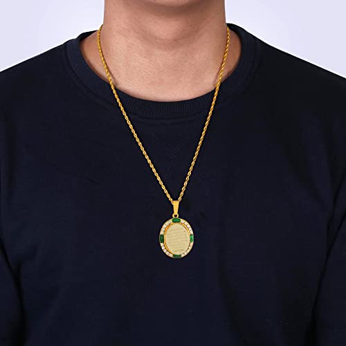 DULCI Religious Islam Muslim Allah Ayat Al Kursi Prayer Locket Pendant with Gold Plated Brass Rope Chain