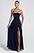 Memoriesea Women's Elegant Strapless High Split A Line Flowy Party Cocktail Maxi Dress Navyblue