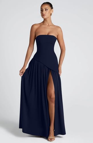 Image of Memoriesea Women's Elegant Strapless High Split A Line Flowy Party Cocktail Maxi Dress