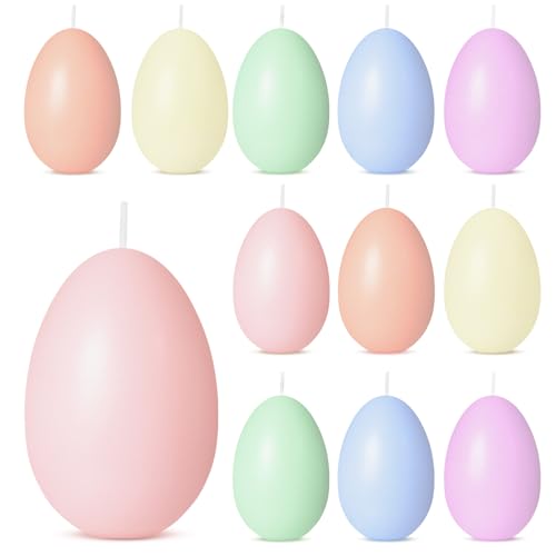 Catálogo de Apliques en forma de vela los mejores 10. 47 Rossesay - 12 velas votivas de huevo de Pascua de 1.8 x 2.4 pulgadas de colores, sin perfume, velas en forma de huevo, sin humo, para decoración del hogar, fiesta de Pascua,...