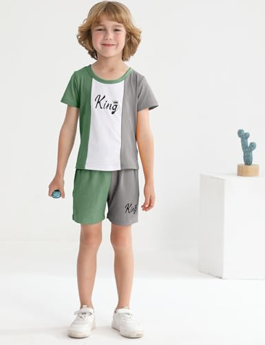 Image of mksodopy Toddler Boy Clothes Color Block Patchwork Short-Sleeved T-Shirt Color Block Shorts Boys Summer Outifts