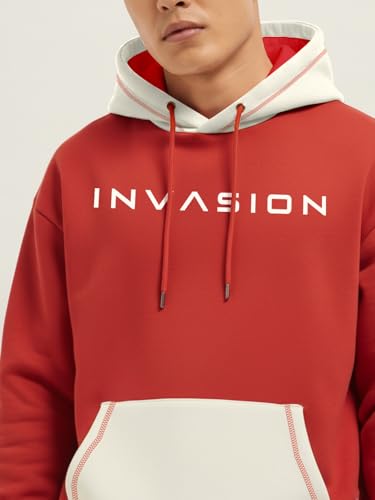 Image of crazymonk Invasion Oversized Hoodie - Red & Off White