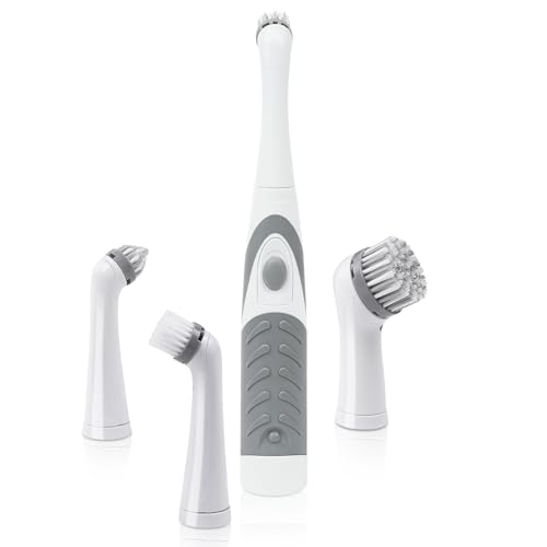 Adiwo Electric Cleaning Brush for Tiles and Tubs, Electric Spin Scrubber, Household Cleaning Brush 4 Heads, Kitchen Accessories for Home, Bathroom Floors, Tubs, Showers, Tiles (Grey)